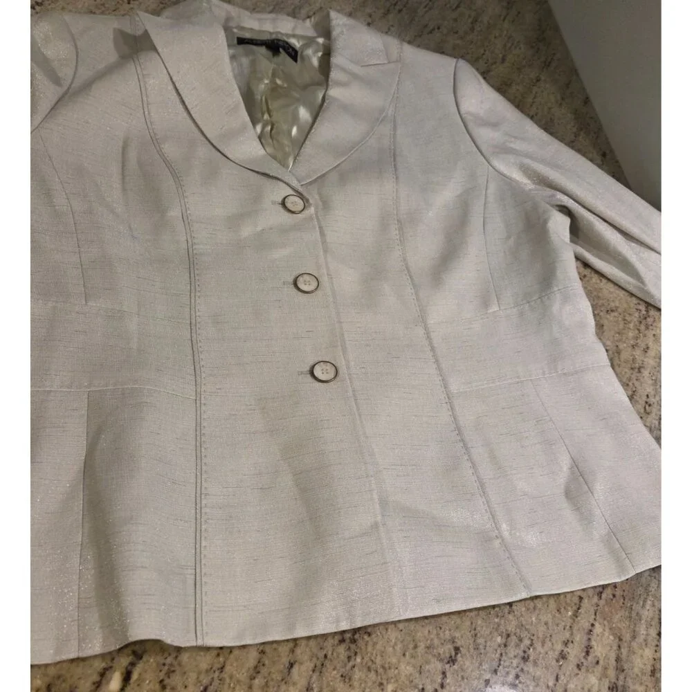 New! Albert Nipon Two Piece Light Green Skirt Set Suit Size 18W Sparkle 3 Button - Picture 8 of 16